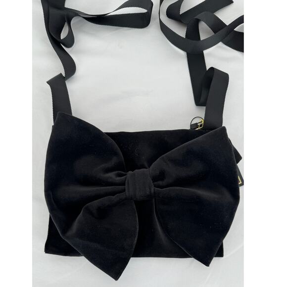 Les Archives Velvet Bow Ribbon Tie Purse Crossbody New Black Cocktail Belt Bag - Picture 2 of 7